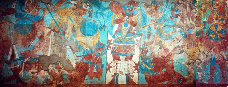 Battle scene in Mayan murals at Cacaxtla